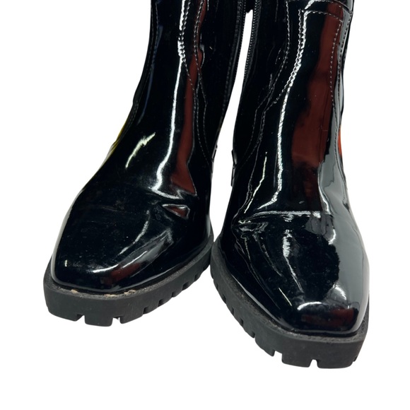 Diba Black Western Ankle Boot Cheyanne Shiny Patent Snip Toe Chunky Heel 9 moto - Picture 9 of 9